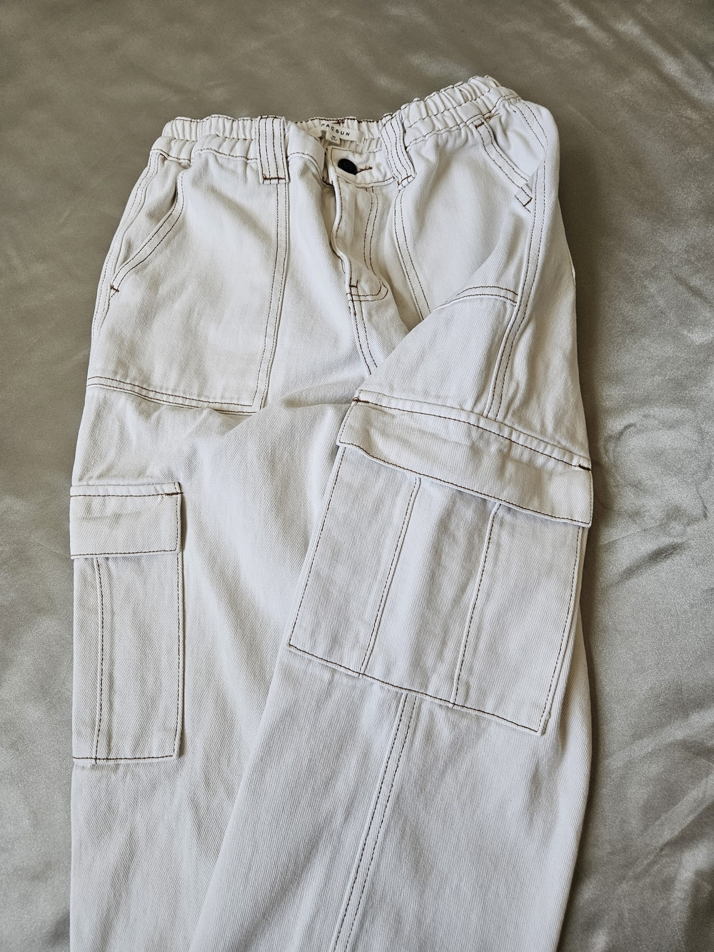 PacSun Women's Cream Elastic waistband Cargo Ankle Jeans